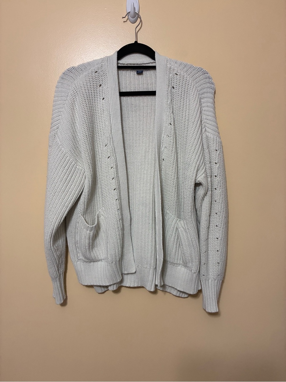 American Eagle Lightweight Open Front Ribbed Knit Cocoon Cardigan Women S White